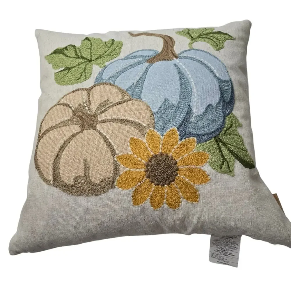 Harvest Pumpkin Sunflower Throw Pillow 18x18 Cottagecore Fall Autumn Farmhouse